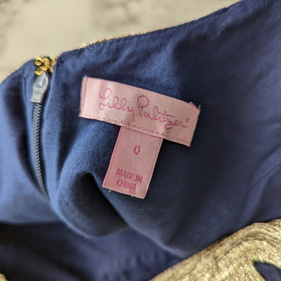 Lilly Pulitzer Janice Navy Blue and Gold Shift Dress - Picture 4 of 9